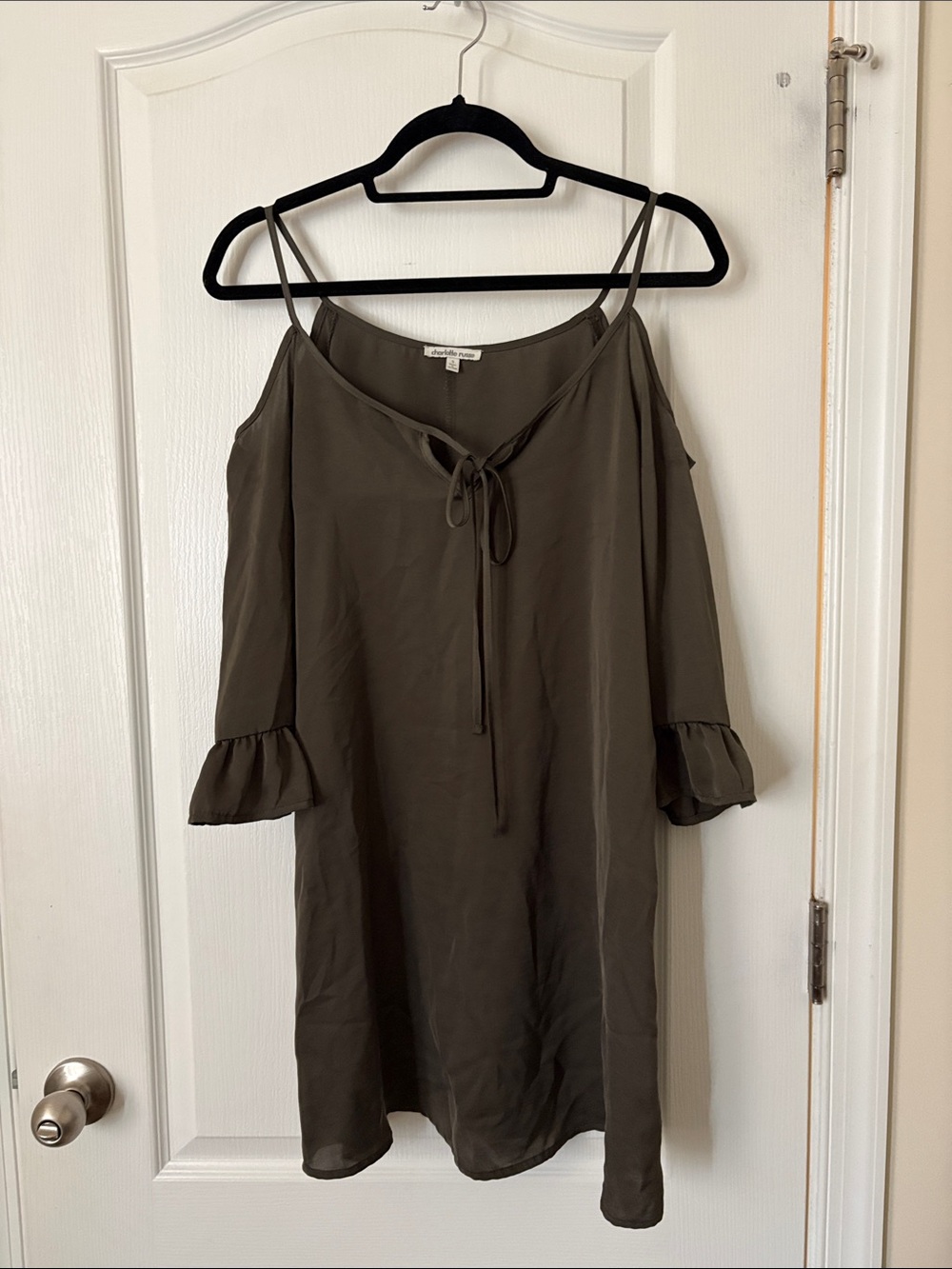 Olive Off Shoulder Tie-Front Long sleeve  Dress